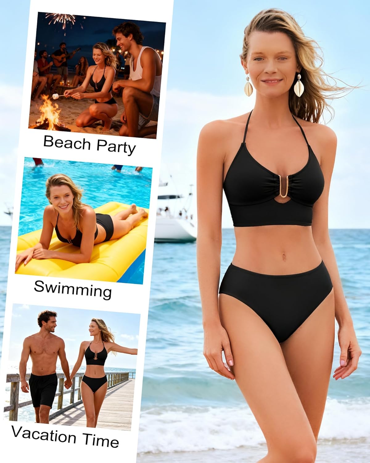 Jolefille High Waisted Bikini Sets for Women Tummy Control Bathing Suit Modest Cutout Swimsuits Halter Midkini Swim Suit 2026 - Image 9