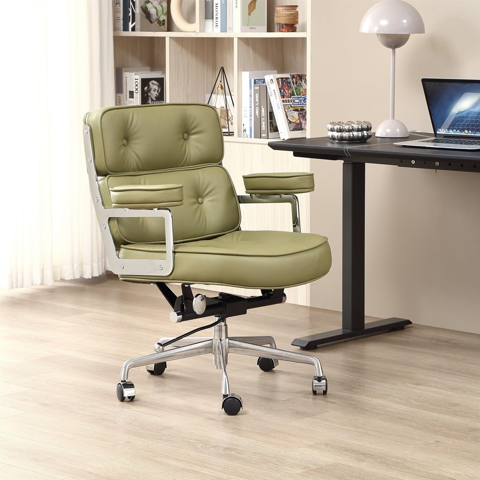 Sedia da Ufficio Sedia da scrivania in Pelle PU con Schienale Medio, Sedia operativa da Ufficio con braccioli, Sedia Regolabile con Ruote Sedia Comoda per Computer(Green)