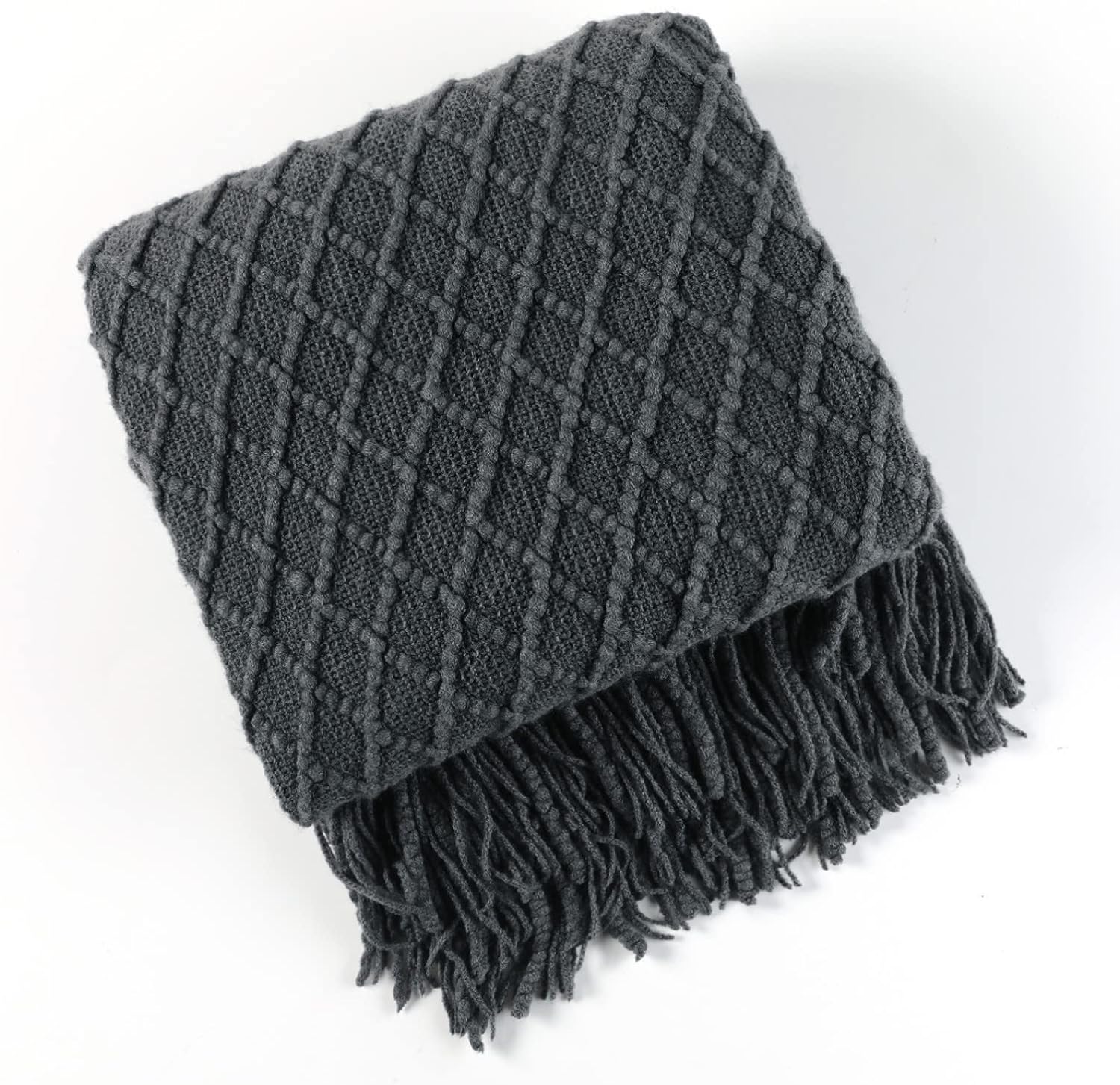 Knit Bed Runners for King Size Bed,Solid Color Bed Scarf with Tassel,Decorative Woven Sofa Throw Bed Runner for Hotel Home Double Single King Size Bed(King 23.6x102inch, B Dark Grey)