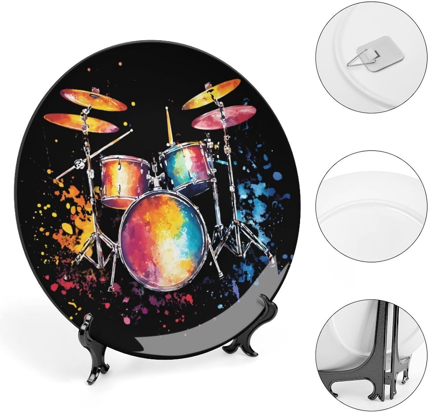 Watercolor Drum Splashes Decorative Plates for Display Ceramic Plate Tray with Stand Hanger Home Decor