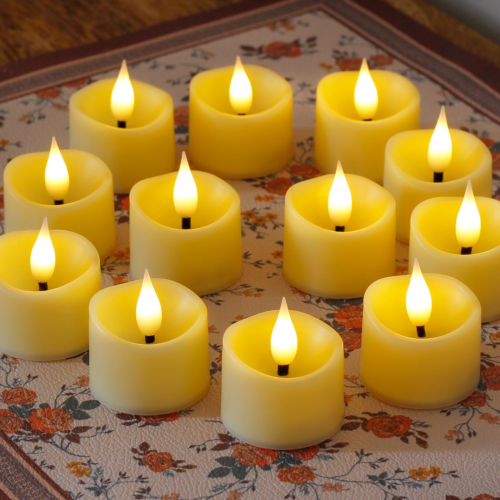 Bryxidor Ivory Led 12 Pack Tea Light Candles, 3.8Cm X4.5cm Battery Operated Fake Electric Plastic Tealight Votive Flameless Flickering Realistic Candles For Halloween Christmas Decor