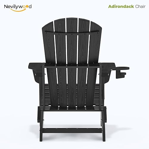 Miniatura 9 de nevilywood Silla Adirondack plegable, respaldo ergonómico extendido, portavasos, fácil montaje, plástico HDPE duradero, resistente a la intemperie y