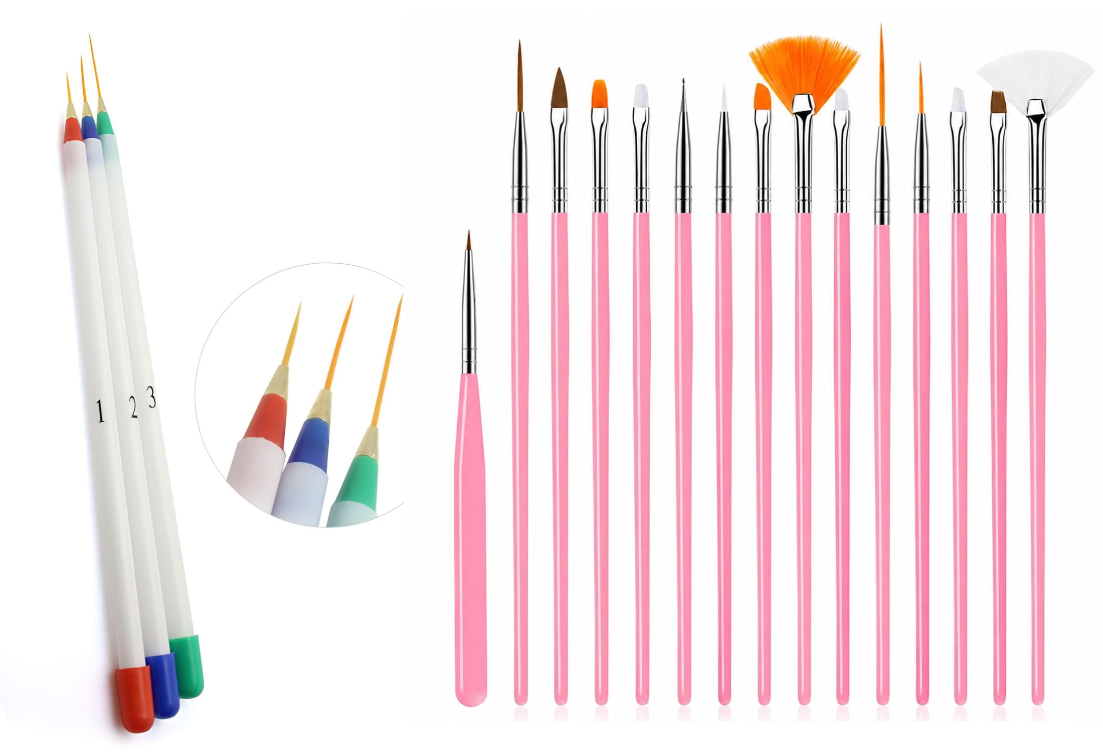 Professional Nail Art Brush Set UV Gel Acrylic Nail Brushes Fine Detail Liner Drawing Pens Nylon Bristles for Gel Polish Nail Extension Poly Gel Manicure Salon Home DIY (Pink Multi123, 18 Pcs)-image-17