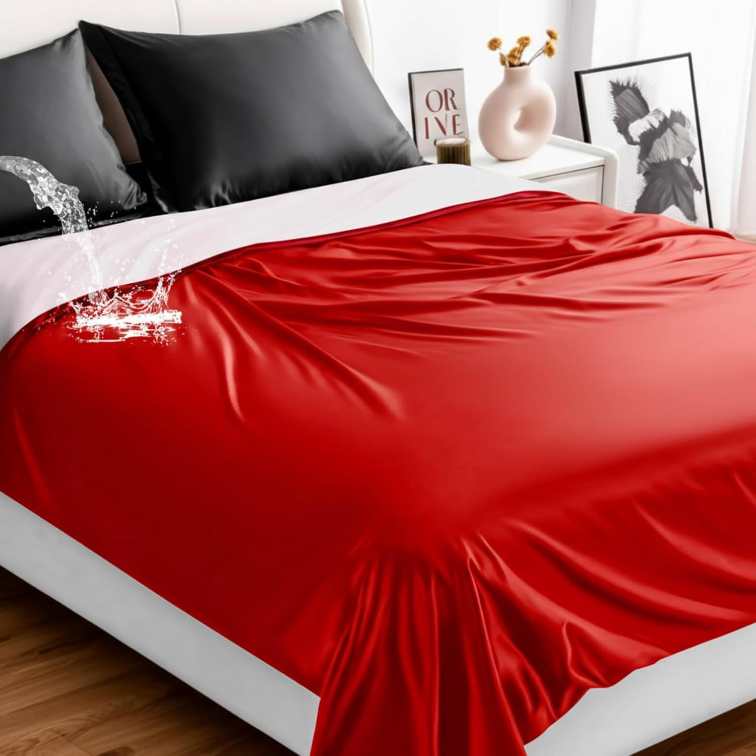 Waterproof Blanket Queen Size, Red TPU Polyester 78'' x 82'' Water Proof and Stain Resistant Mattress Protector Mat for Bed, Leakproof Protective Pet Mat