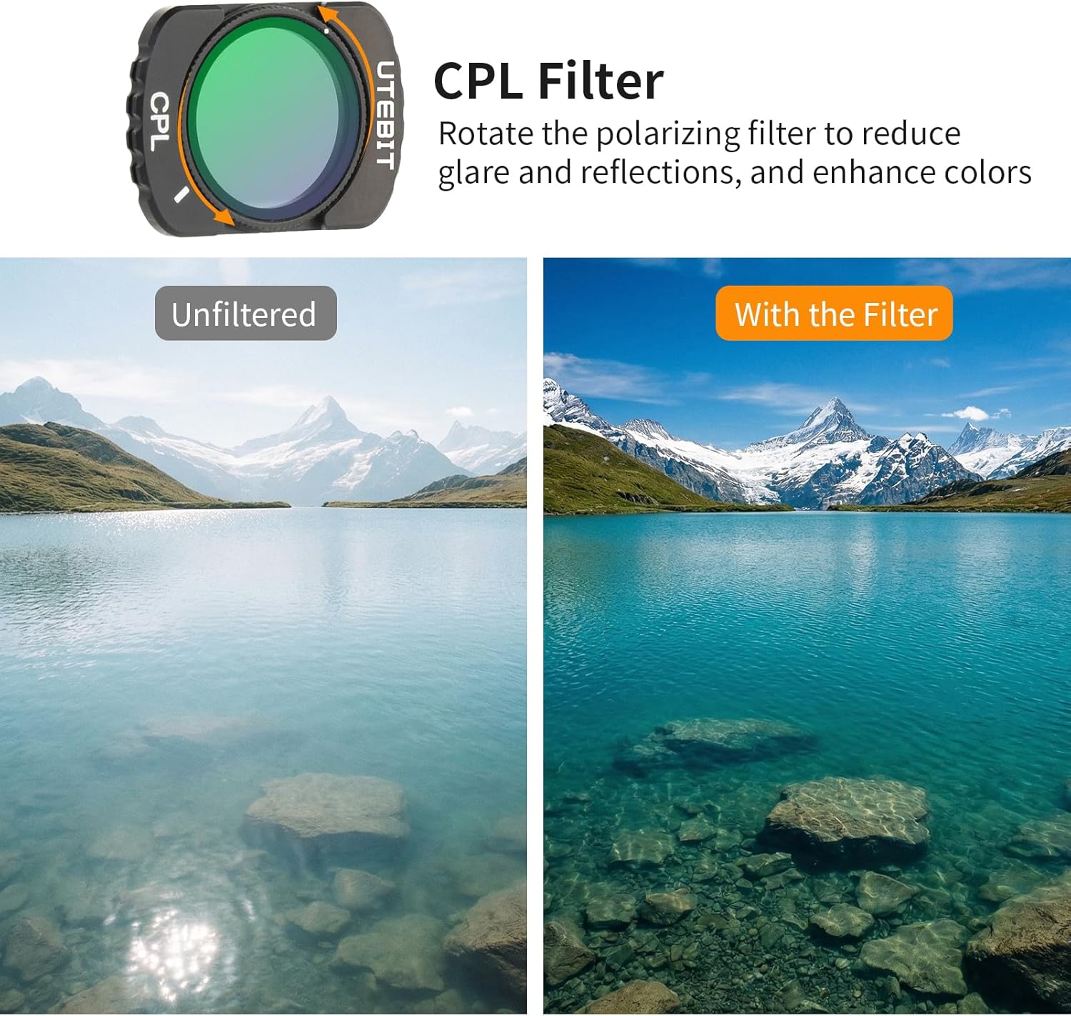 UTEBIT 3 Pack Filter Set with 0.75X Wide Angle Lens,Magnetic Variable Fader ND2-32 CPL Filter Black Diffusion 1/4 Filter Compatible with DJI Osmo Pocket 3 Creator Combo, Multiple Lens/HD Optical Glass