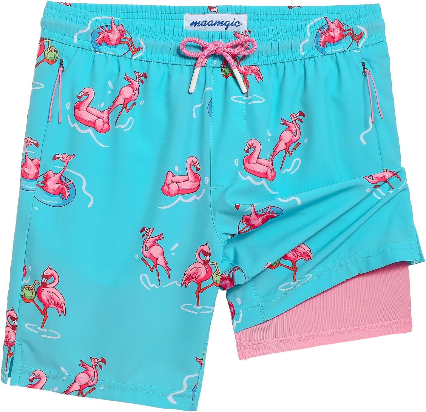 maamgic Boys Swim Trunks Compression Liner Stretch Teen Boy Swim Shorts Anti-Chafe Bathing Suits with Zipper Pocket