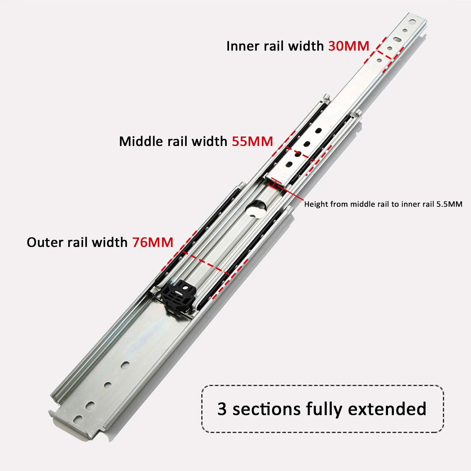1 Paar Heavy Duty 485 Lb Industrie/Haus/Schrank Schubladenführungen,3 Falten Vollauszug 76mm Breit Modifiziert Auto Schubladenschienen,mit Kugellager und Schloss (34in/86.36cm)