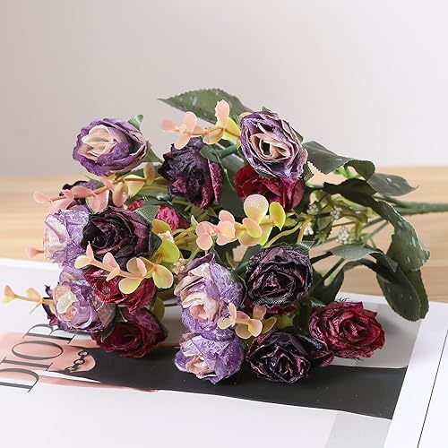 Miniatura 4 de Ramo de flores artificiales Duovlo de 7 ramas con 21 cabezas para decoración de bodas, hogar, oficina, paquete de 4