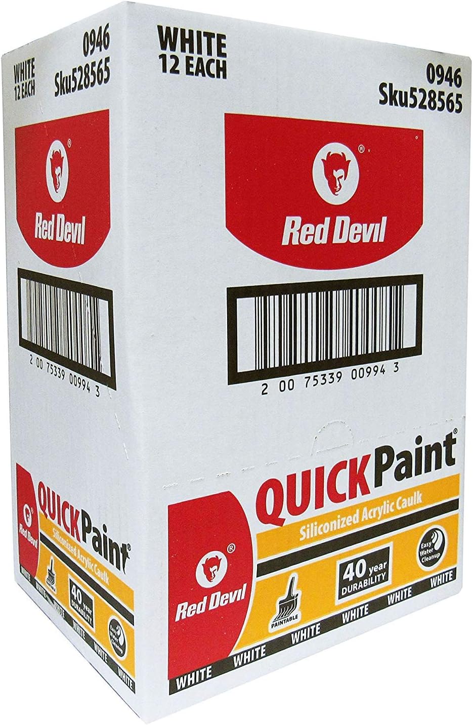 Red Devil 094612 Quickpaint Fast Dry Acrylic Caulk, 10.1 fl oz, White, 12 Pack