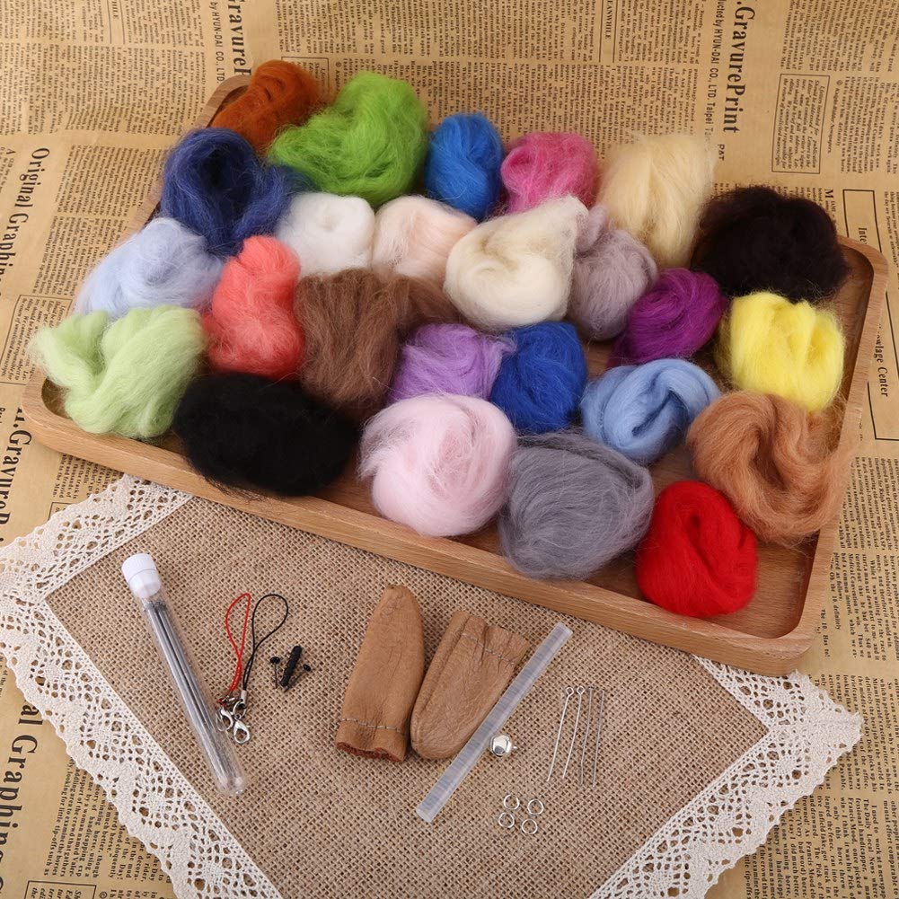 25pcs Mixed Color Wool Fiber Needle Felting with Needles Starter Tools Kits Unspun Roving Wool for Felting and Felting Yarn Craft Supplies
