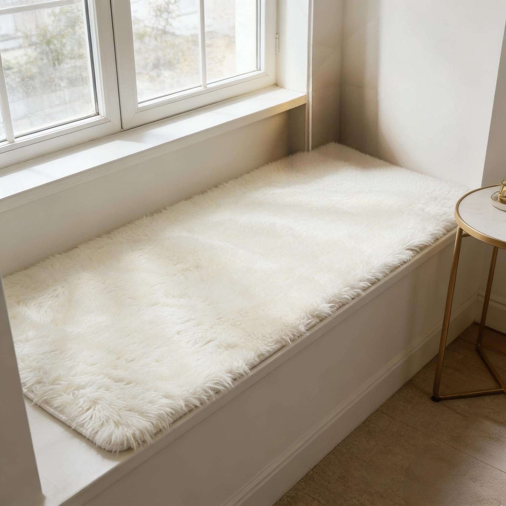 Tapis salon 118 x 180 cm blanc à poils longs et moderne