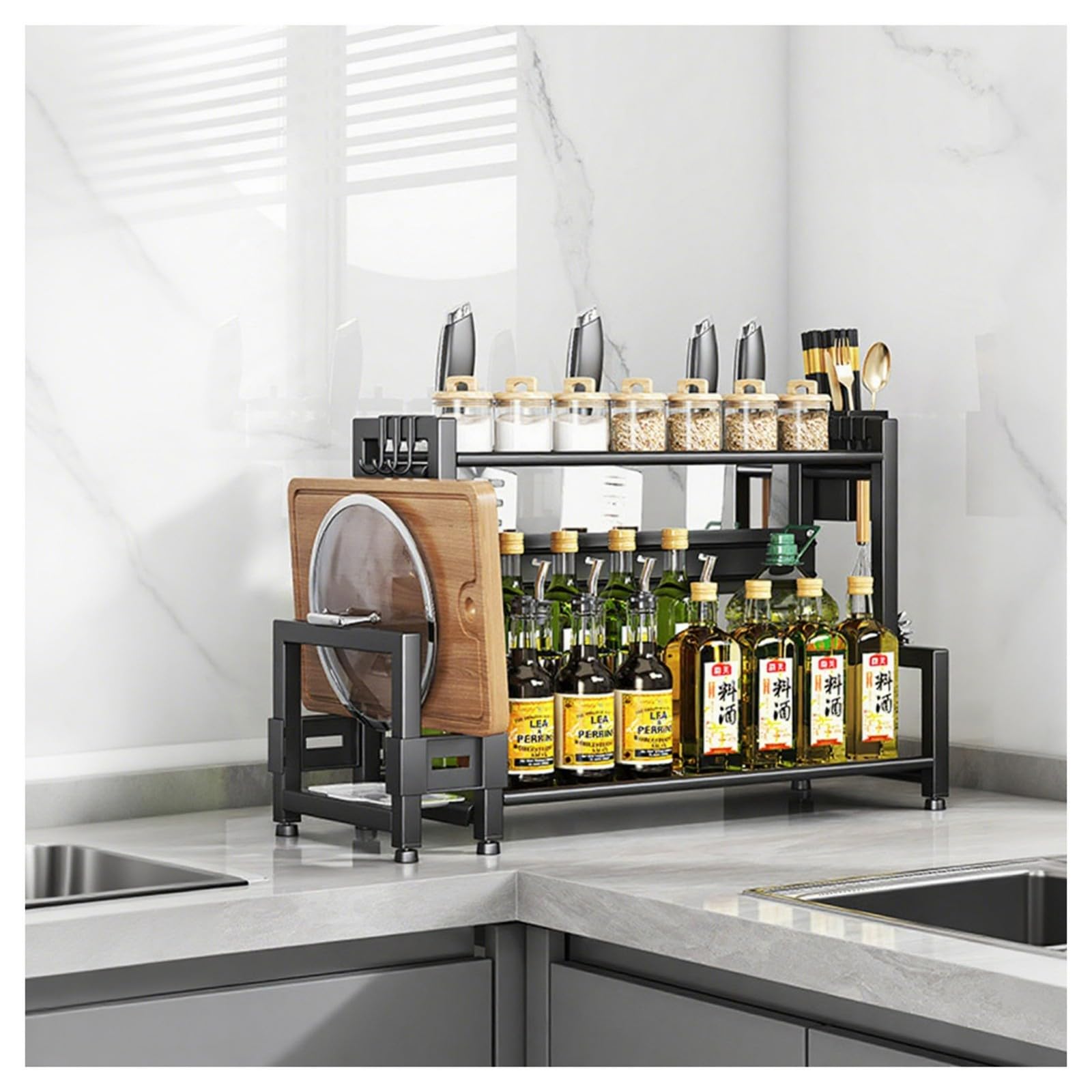 HADECOLL 3-Tier Spice Rack Organizer For Kitchen Cabinets, Countertops And Pantry, Made Of Durable Carbon Steel,2 Tier-50cm/19.7in
