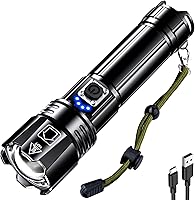 Vista 9 de AKNEAR Linterna LED recargable de 99000 lúmenes altos, linternas súper brillantes con zoom y USB C recargable y 5 modos de luz y IPX-7 impermeable