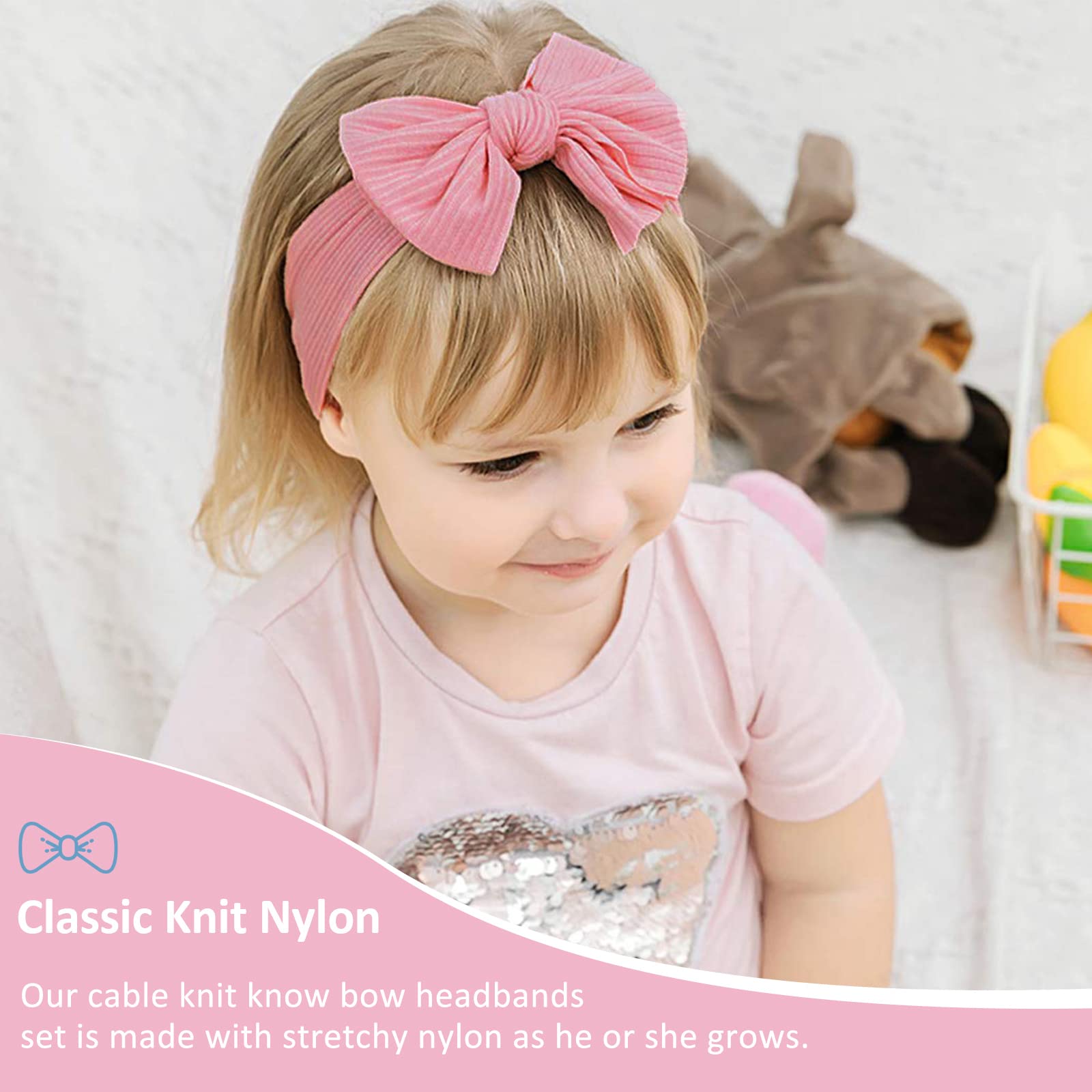 DRESHOW 5 Pack Baby Headbands for Girls Newborn Baby Nylon Headbands with Bows Hair Accessories - Image 3