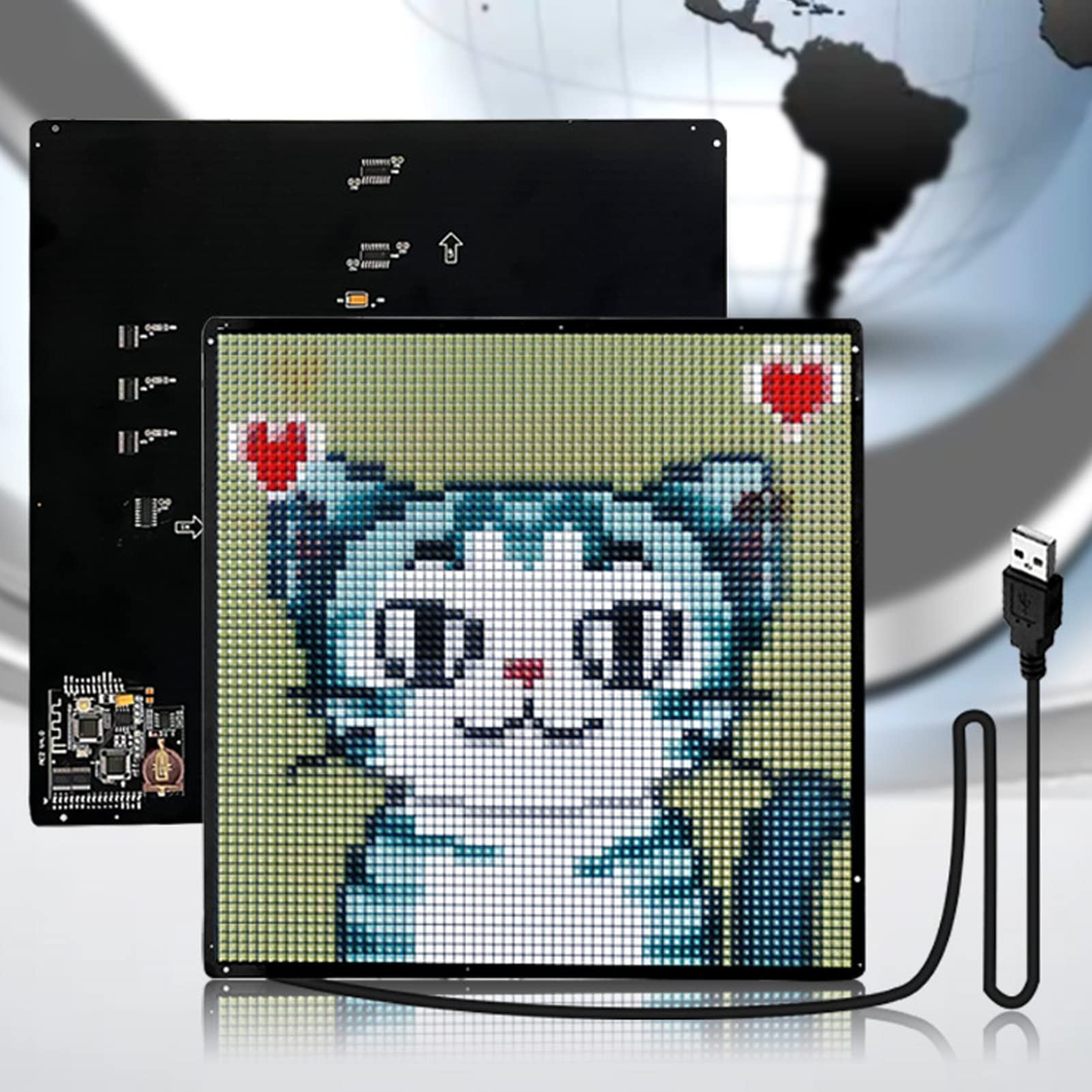 Hyuduo Ekran Wyświetlania LED, Interfejs USB, Kontrola Aplikacji, 64x64 Programowalny Znak LED, dla Znaków Odblaskowych, Nazw, Odznaki