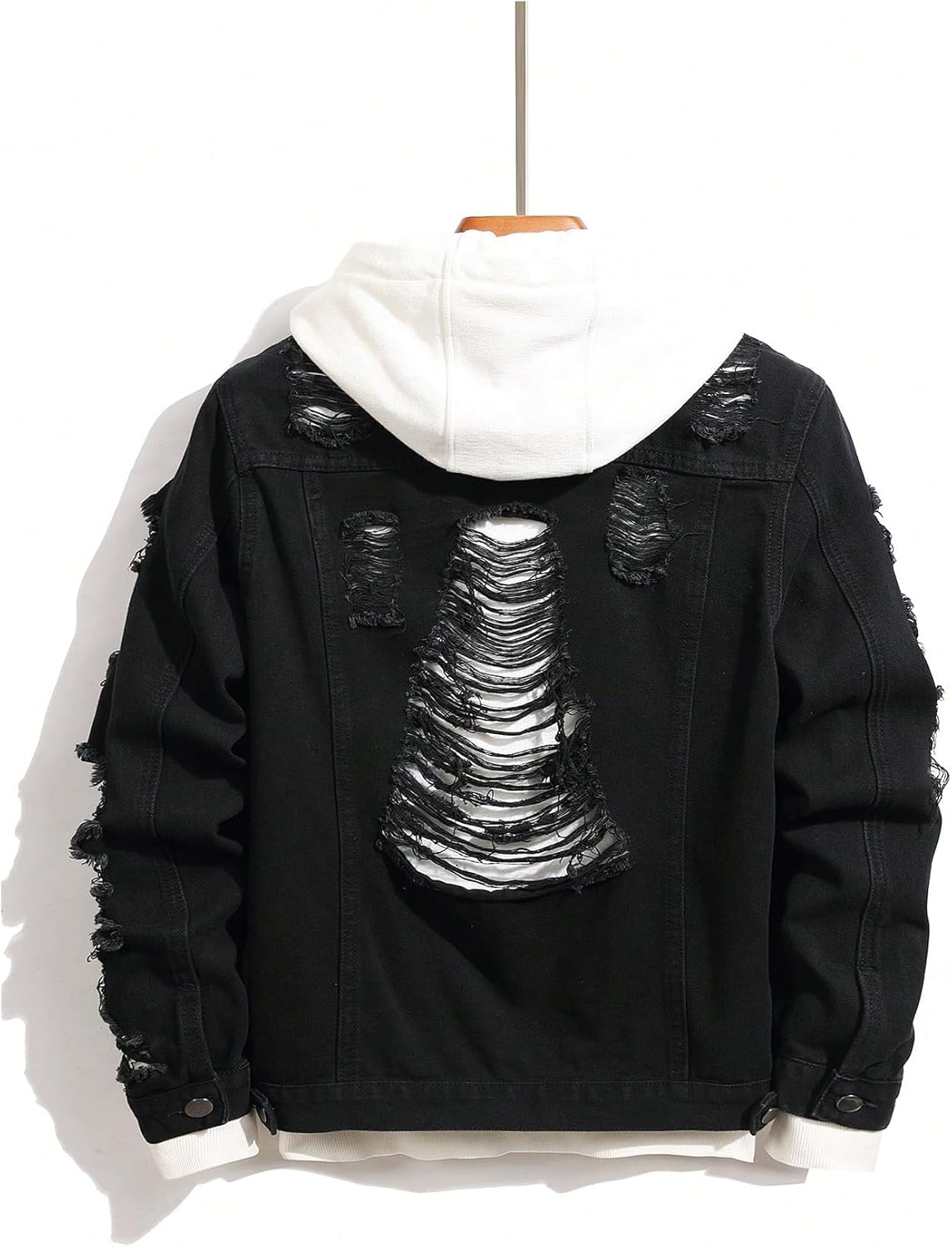 SOLY HUX Men's Ripped Denim Jacket Button Front Collared Long Sleeve Grunge Jean Jackets Streetwear - Image 2