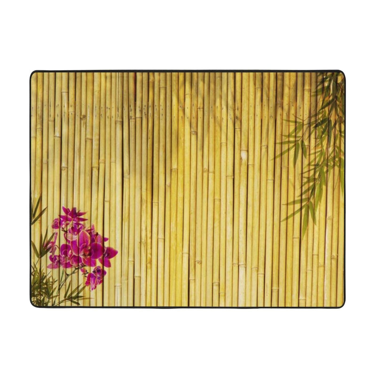 Tapis salon flanelle douce et antidérapant 160 x 122 chambre bureau fleurs bambou