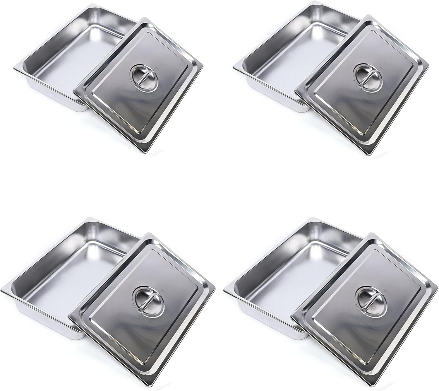 4 Pcs Anti-Jamming Steam Pan with Lids, Full-Size x 4-Inch Deep, Stainless Steel Steam Table Pan Hotel Pans with Covers, Buffet Servers Pan Food Tray Warmer Catering-21.06 * 12.8 * 3.94in