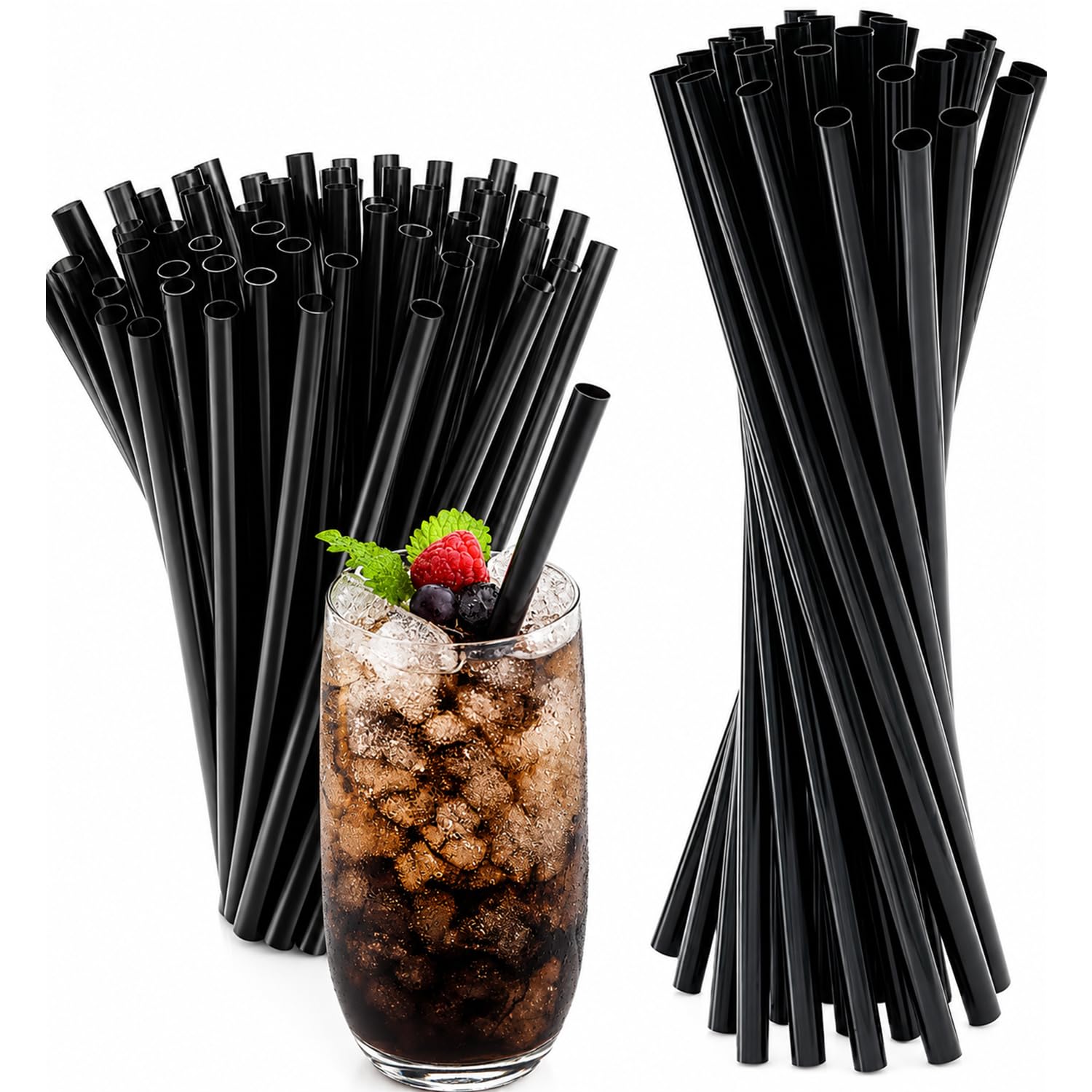 500 Count Black Drinking Straws, 21 cm Long, 4 mm Diameter — image 1