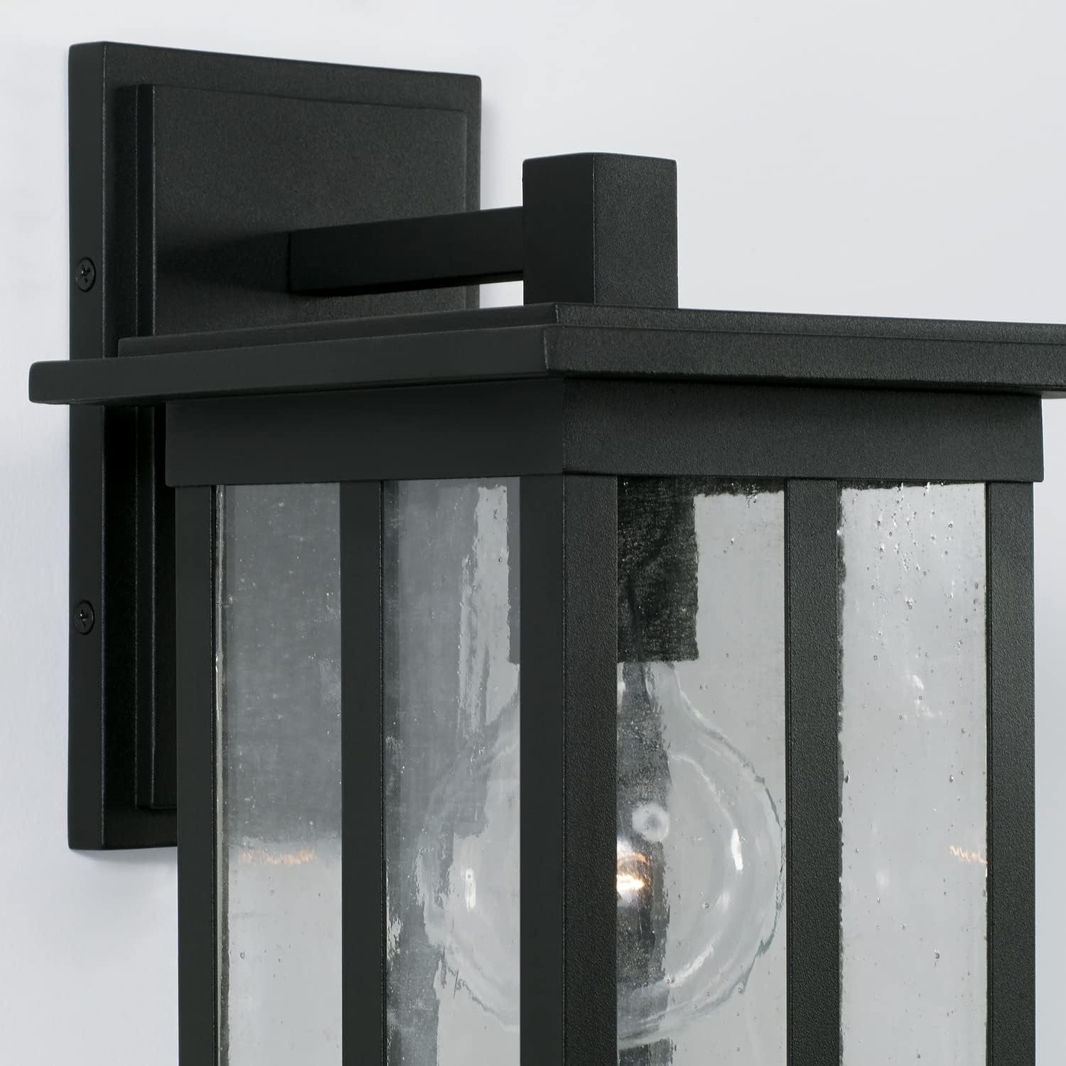 Capital Lighting 943811BK Barrett Antiqued Glass Rectangular Outdoor Wall Lantern, 1-Light 100 Watt, 12" H x 7" W, Black