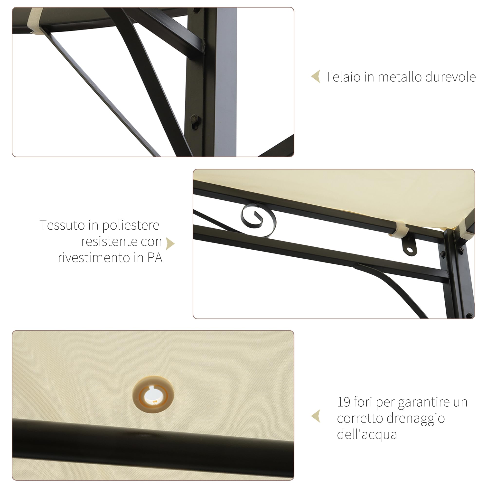 Outsunny Gazebo Pergola da Giardino con Copertura in Tessuto Anti UV e Acciaio, 3 x 2.5 m, Crema | Tessuto e Acciaio