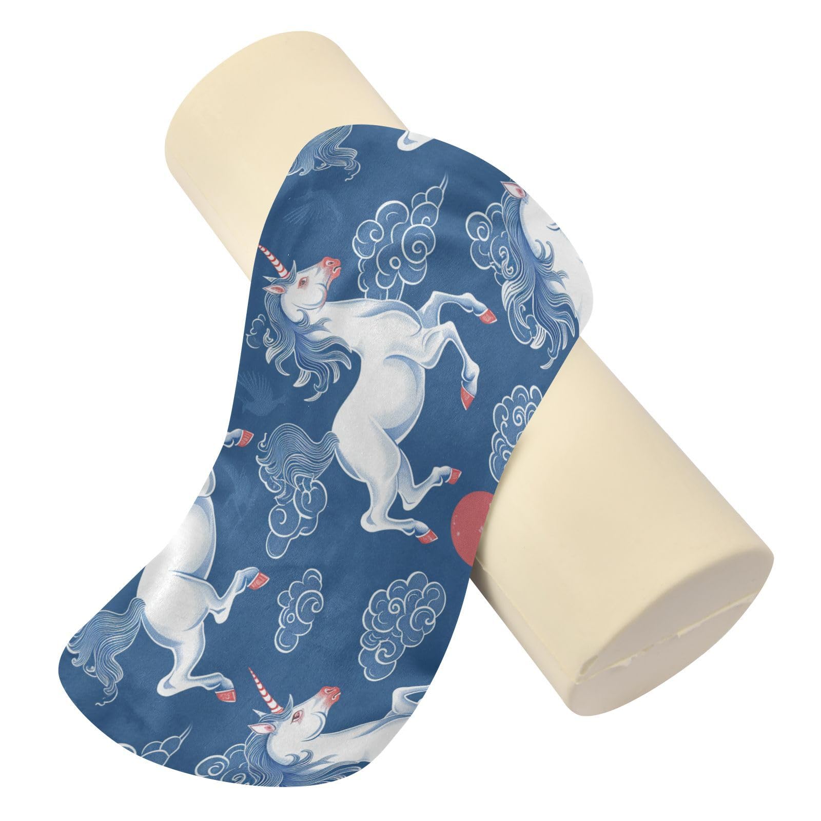 miaozhen Cute Unicorns Blue Cervical Neck Support Pillow Bolster Pillow for Legs Massage Table almohada Cervical para dormir 5.5''x17''