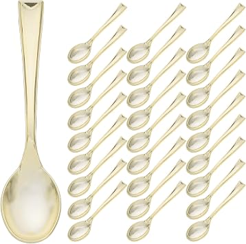 PATKAW 50pcs Disposable Mini Gold Spoons for Desserts Small Taster Spoons Plastic Flatware for Parties Catering Ice Cream Pudding Serving