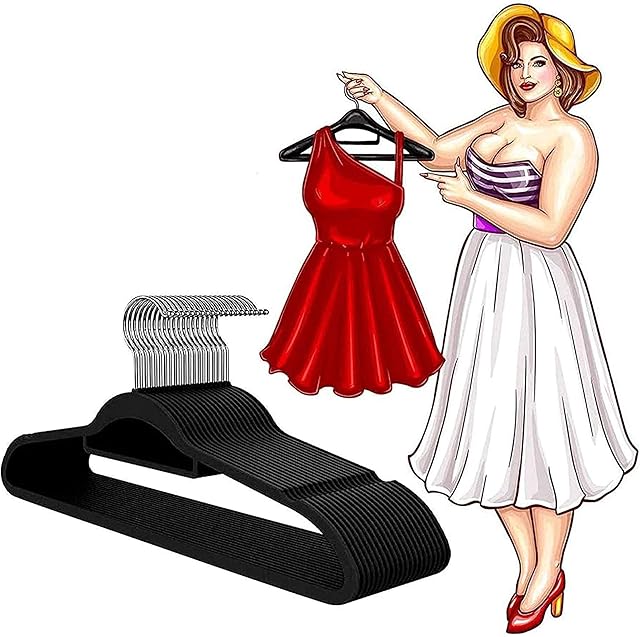 Coat Hanger Velvet (Pack of 25 )with Tie Bar & Two Notches 360°Rotating Hook Non-Slip Design Adult Cloth Hanger Heavy Duty Plastic Sturdy to Hold Jacket, Trouser & Dresses- Space Saving Organizer