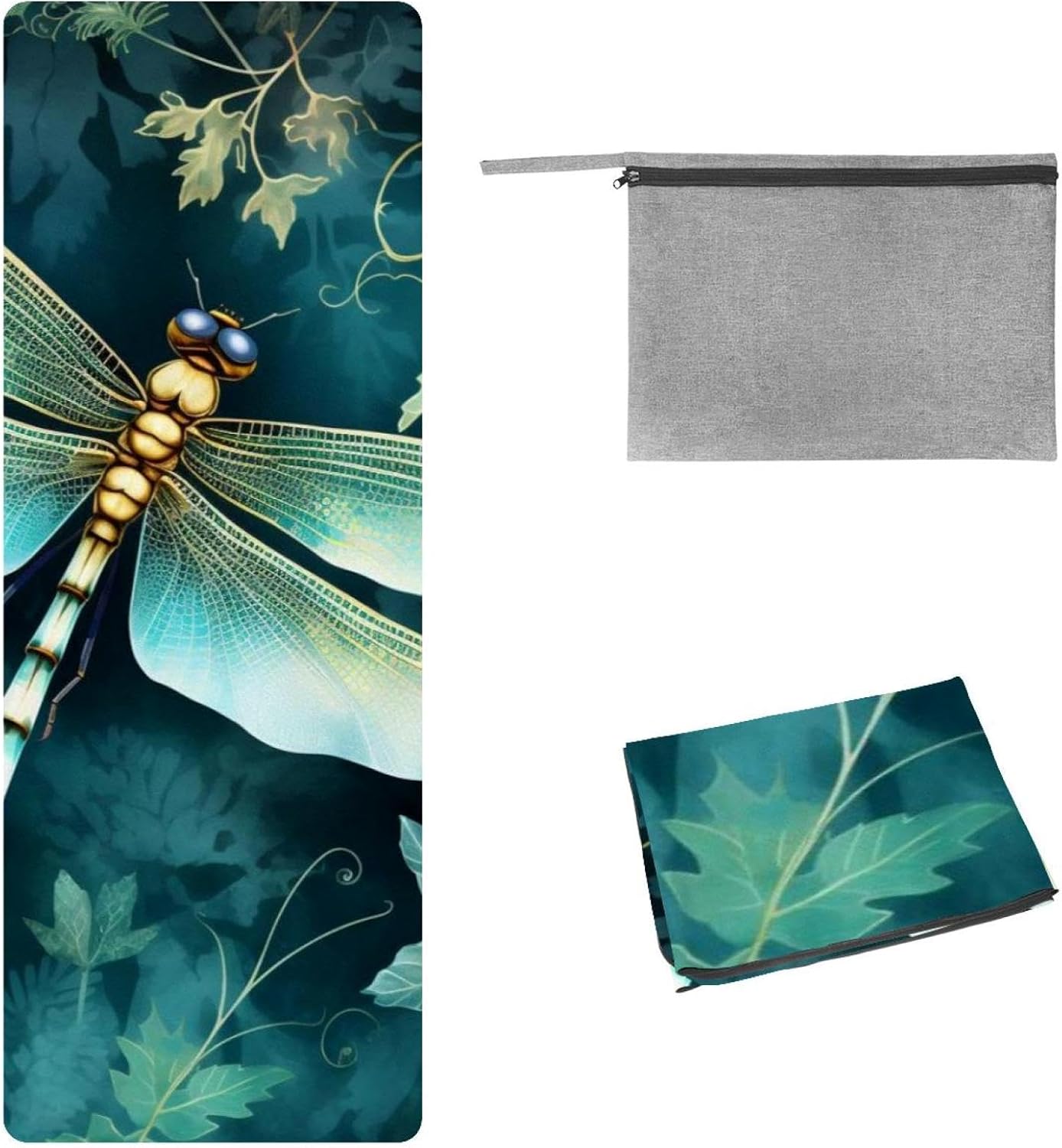 Yoga Towel, Dragonfly Pattern Non Slip Sweat Absorbent Hot Yoga Mat Towel for Hot Yoga, Pilates and Fitness - 72.8" x 26.8"