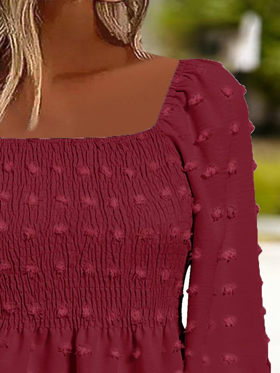 Flamingals Women's Long Sleeve Peplum Blouse Square Neck Cute Elegant Ruffle Smocked Babydoll Shirts - Image 3