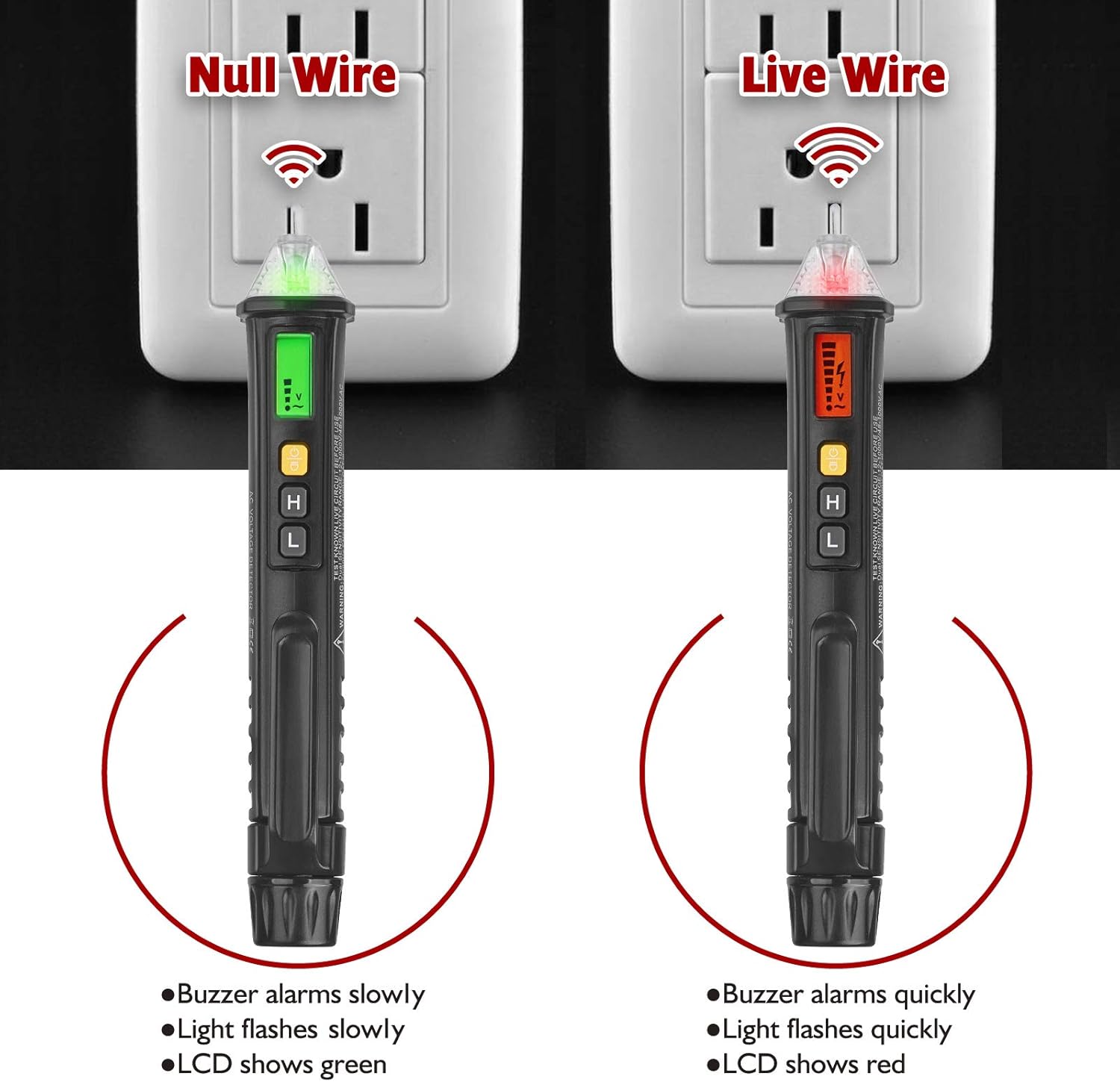 ZEJURP Non Contact Voltage Tester, AC Electrical Voltage Tester, Multi Adjustable Sensitivity Electrical Tester with, Buzzer, LED, 12V to 48V-1000V, Electricity Tester LCD Display NCV Live/Null Wire - - 