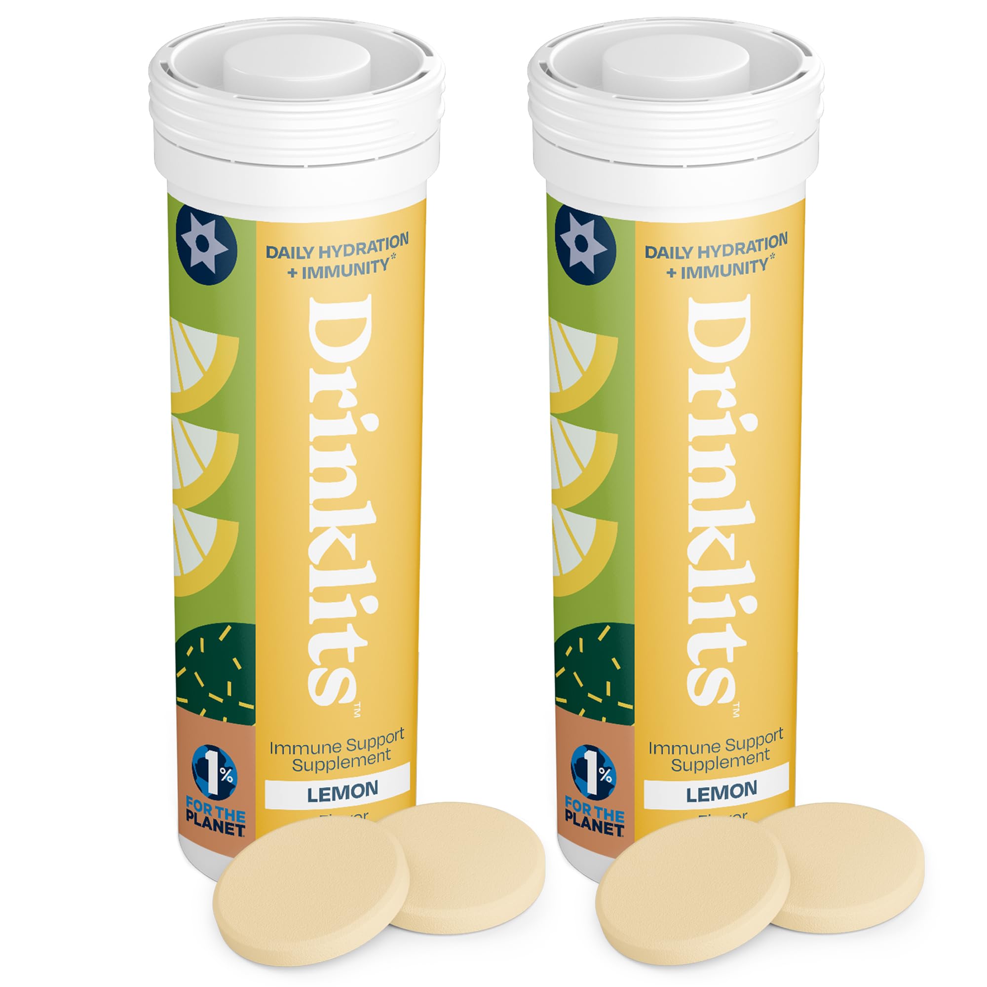 Drinklits Lemon Immune Support Tablets (2) Tube Bundle | Daily Immunity - 0g Sugar - Vitamins - Electrolytes - Herbal Blend | 20 Servings – 10 Tablets