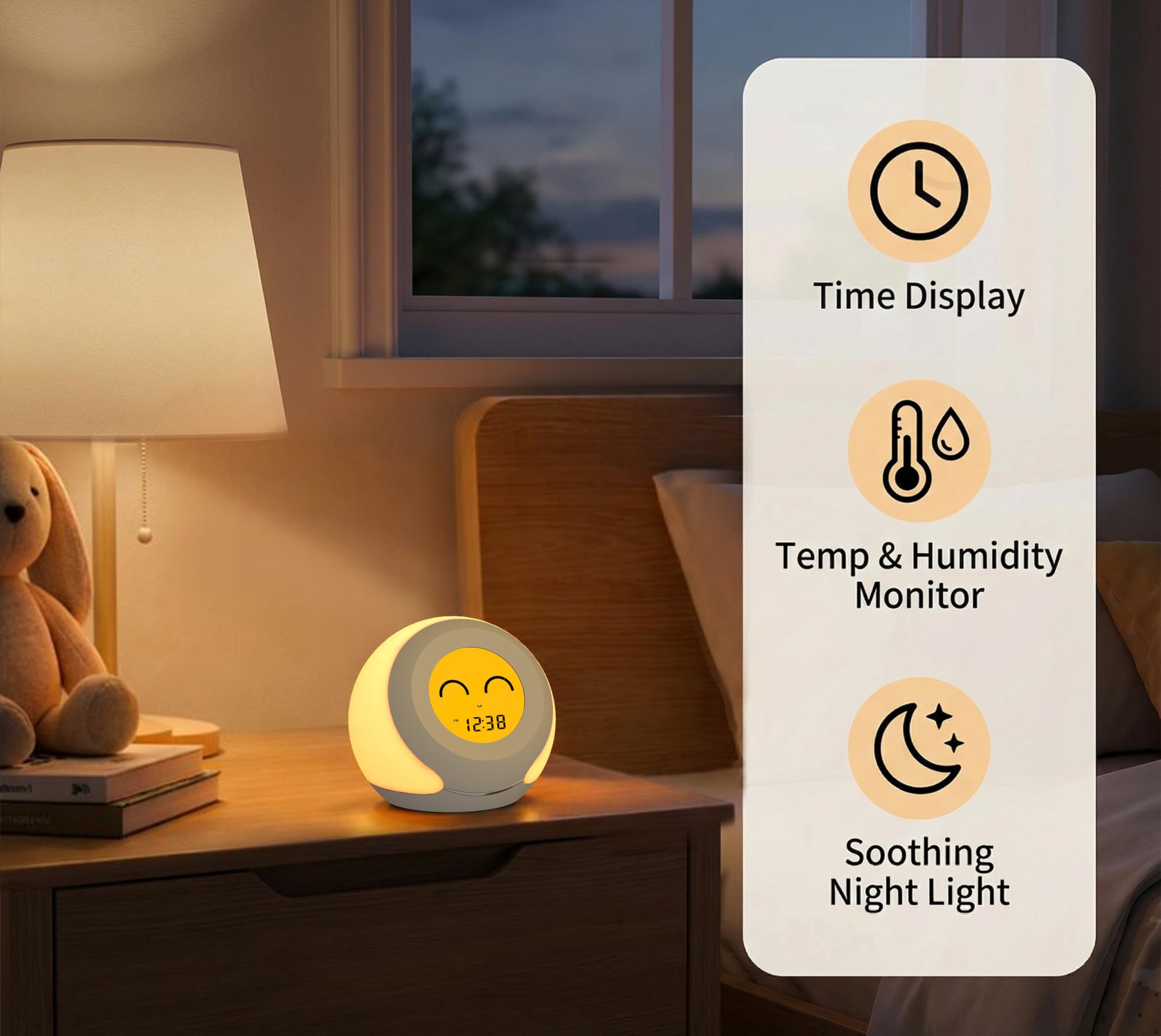 iTOMA Thermomètre pour Chambre d'enfant, Hygromètre et Expressions Faciales Mignonnes, Sélection de Lumières Colorées, Gradateur à 4 Niveaux, Moniteur de Température Intérieure, écran LCD 915