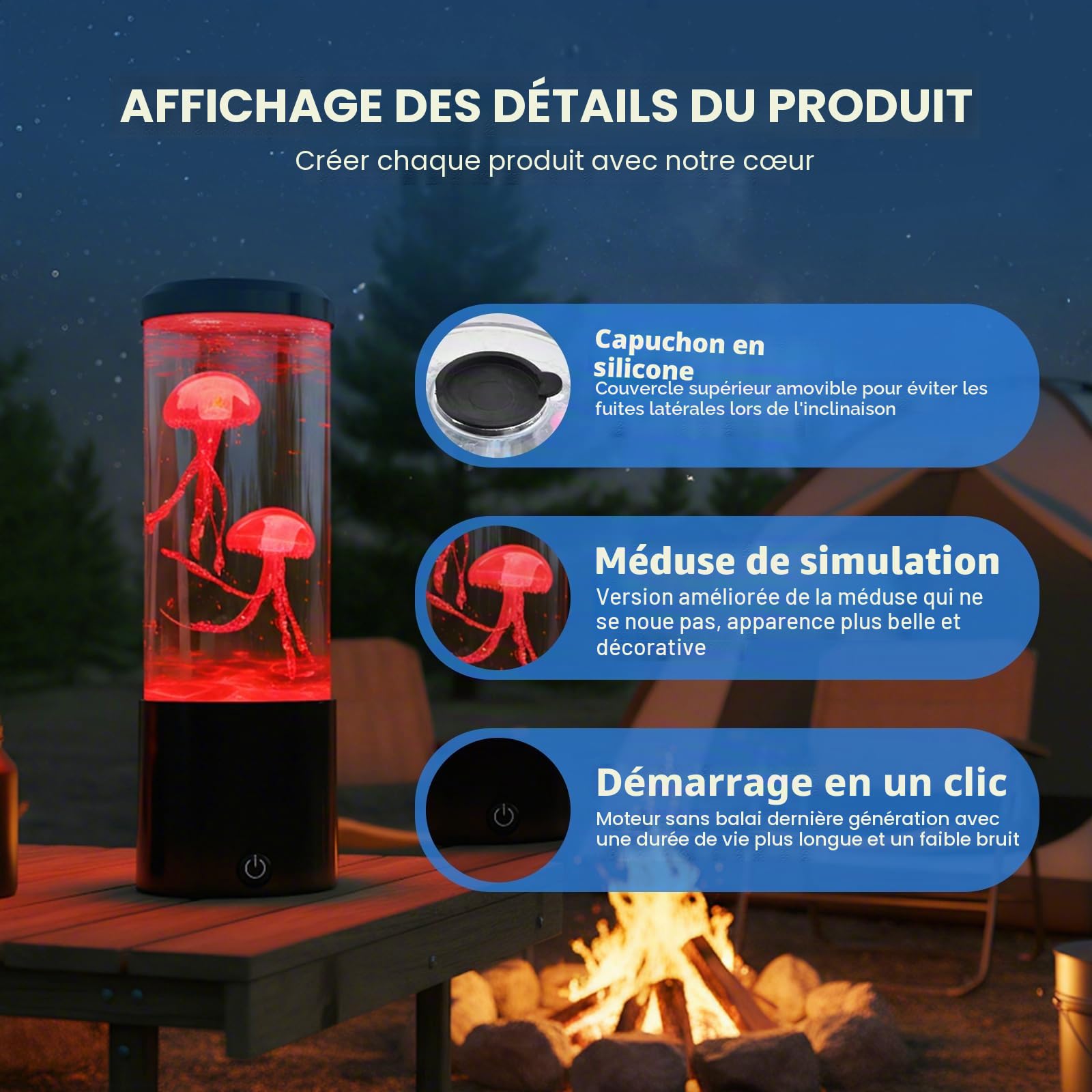 Lampe Méduse 20 cm,USB Alimentation 7 Couleurs Changeantes,Lampe d'Ambiance Apaisante avec Méduses Flottantes pour Décor Salon,Chambre, Bureau