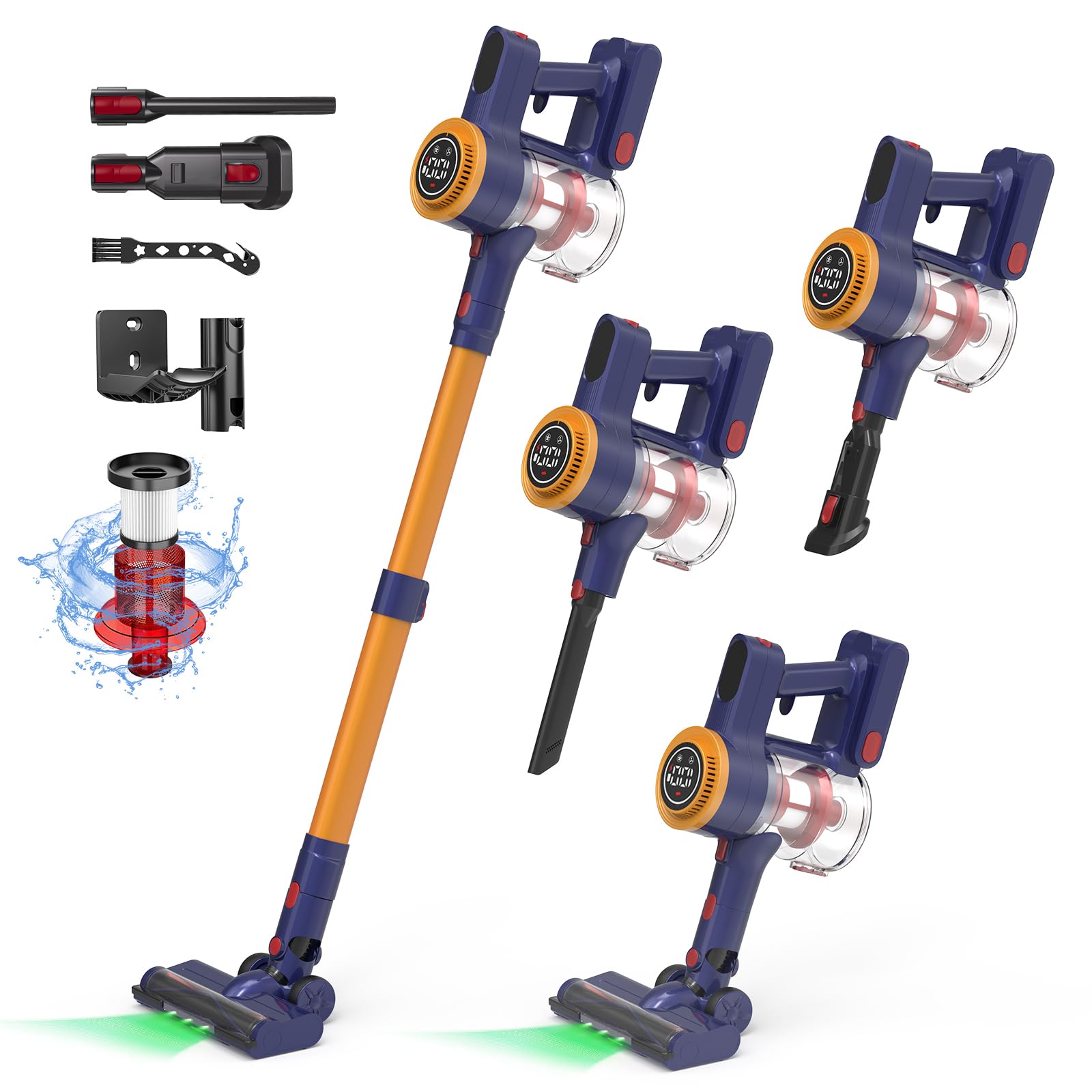 Cordless Vacuum Cleaner,35kPa Strong Suction,2200mAh Removable Battery,6 in 1 Lightweight Handheld Stick Vacuum, Anti-Tangle, for Carpets,Hard Floors,Pet Hair, Orange Gray