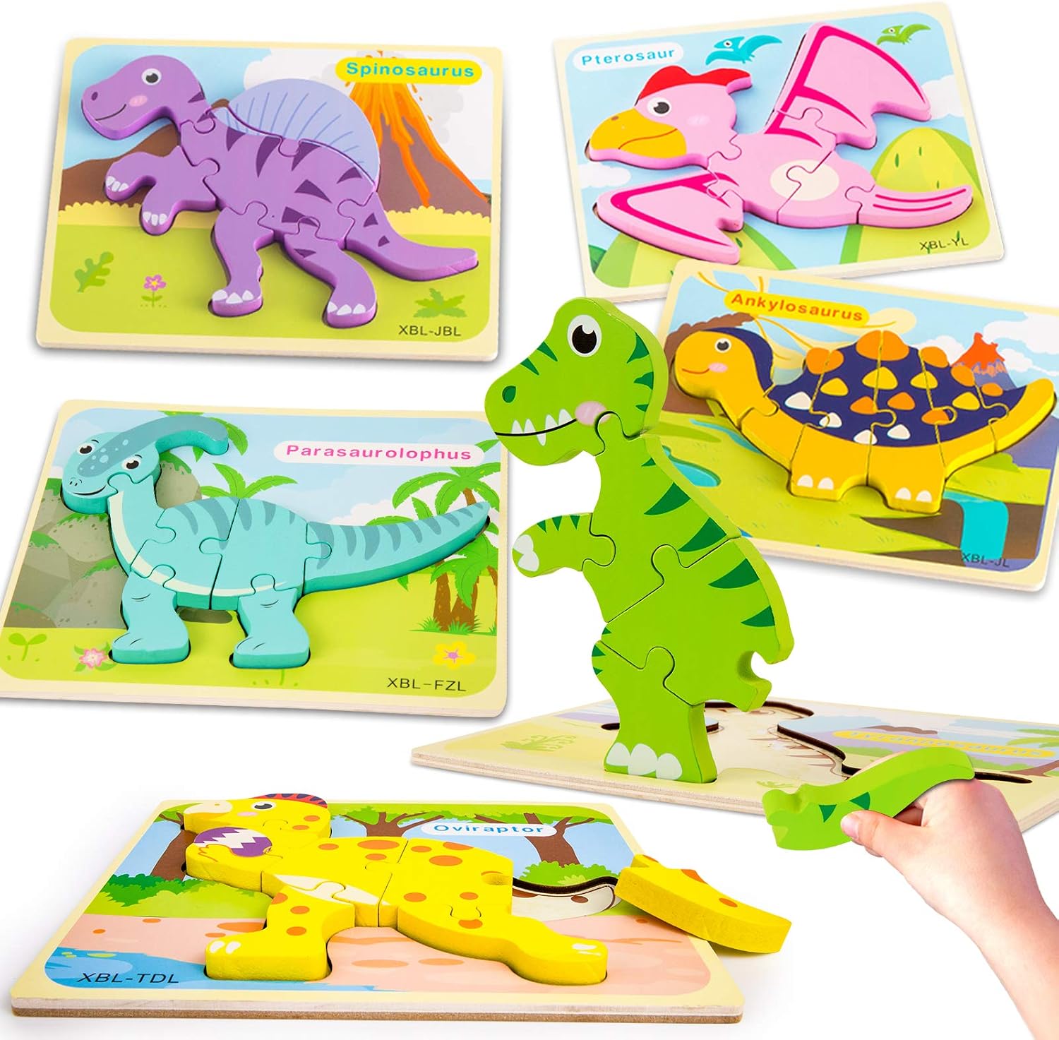 Toddler Puzzles, Wooden Puzzles for Kids Dinosaur Puzzles for 1 2 3 Year Old Boys Perfect Educational Toy Gift