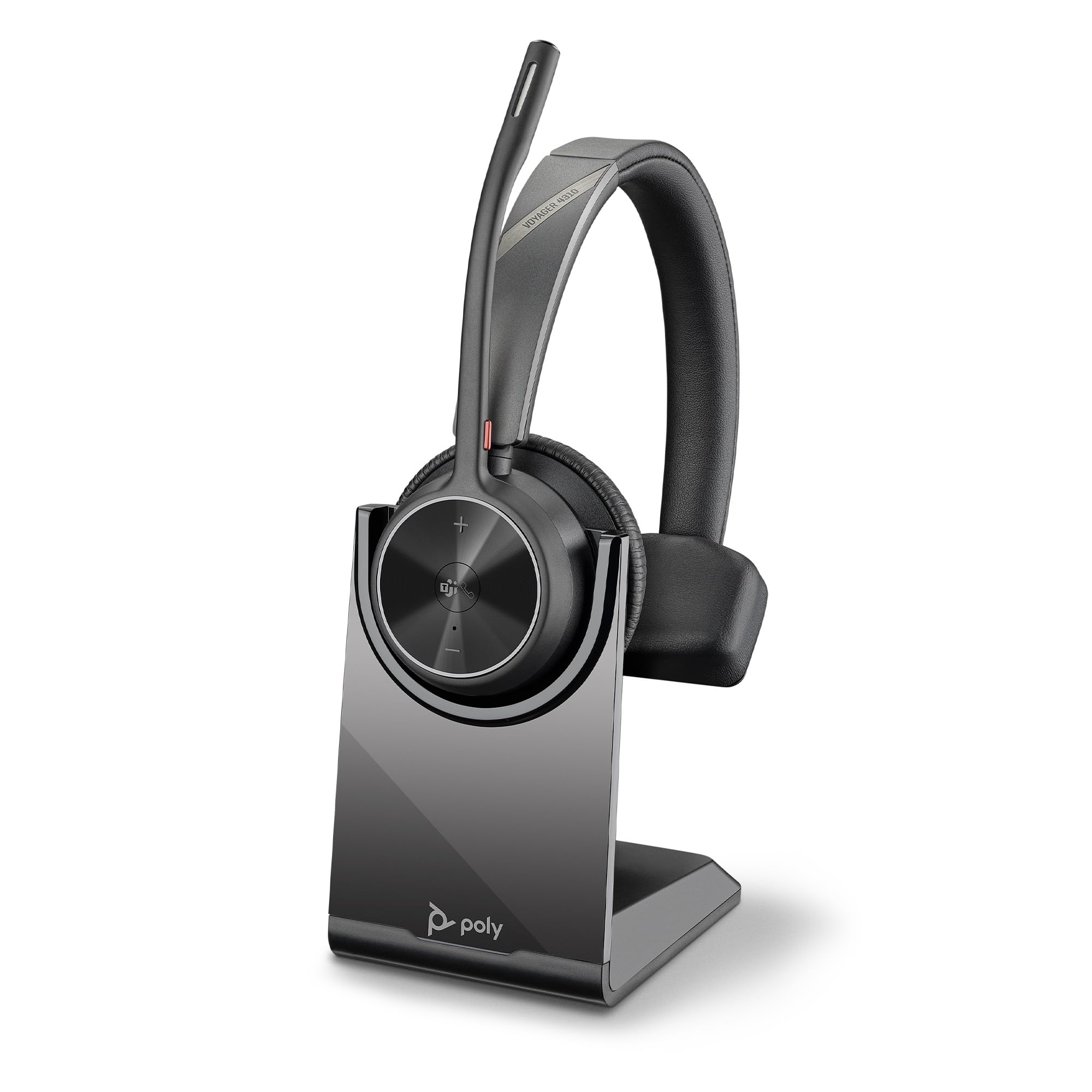 Poly Voyager 4310, schnurloses UC-Headset und Ladestation – Ein-Ohr-Bluetooth-Headset mit Noise Cancelling-Mikrofonarm – Verbindung mit PC/Mac/Mobiltelefon – Kompatibel mit Teams (zertifiziert), Zoom