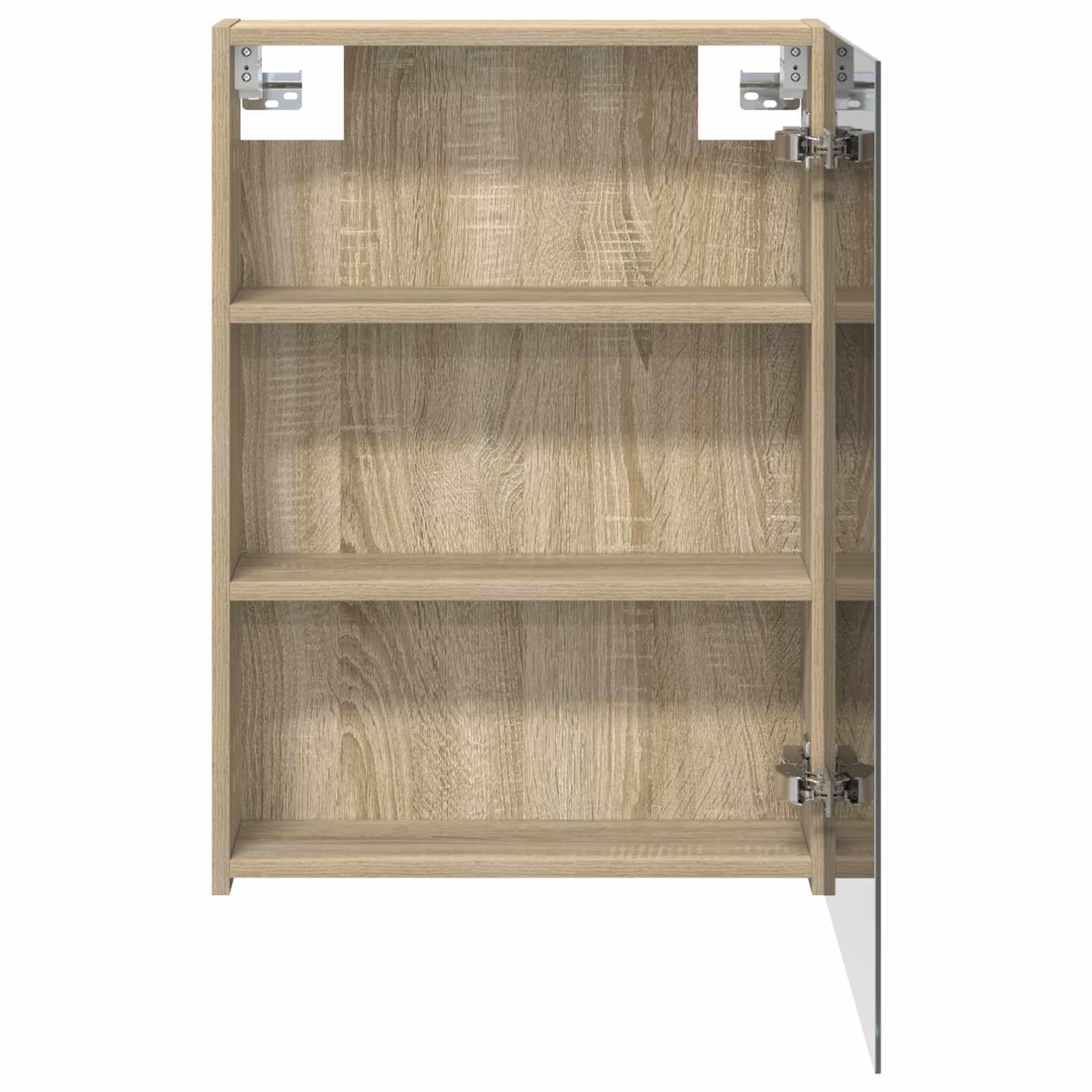 Szafka łazienkowa z lustrem Sonoma z drewna dębowego, 50 x 14,5 x 70 cm, montowana na ścianie, z dwoma półkami, drzwiczkami z zawiasami, schowkiem do łazienki, umywalki, przechowywania i