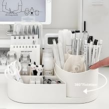 360° Rotating Desk & Makeup Brush Organizer Stand | Premium Multipurpose Pen Holder with 16 Compartments | Large Capacity Stationery, Office & Vanity Storage | Durable ABS Plastic