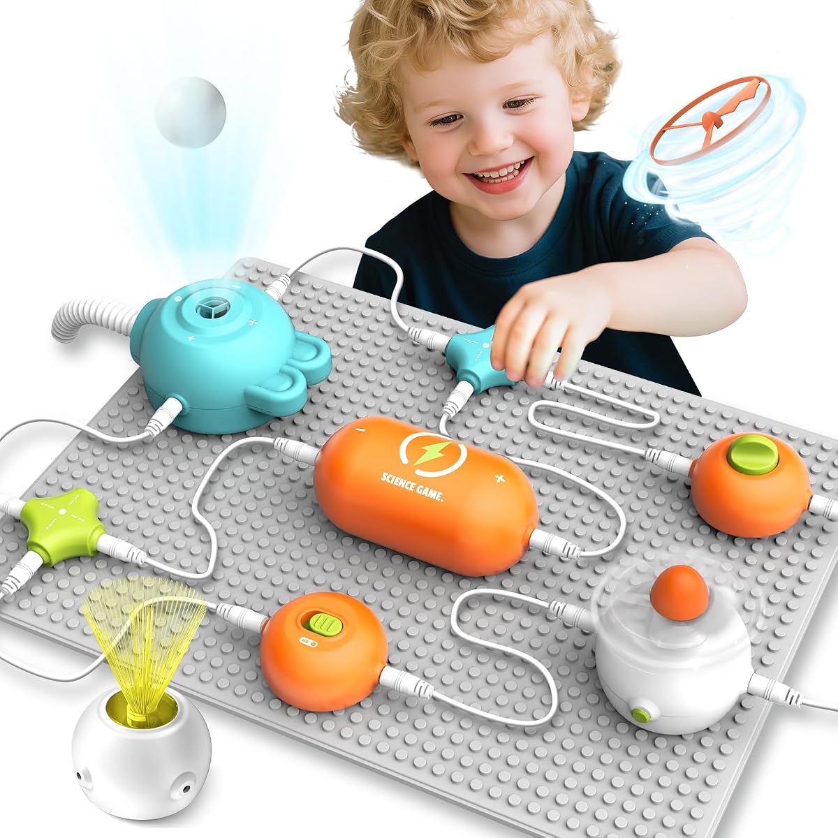 Circuit Kit for Kids 3-12, 25PCS STEM Blocks 64+ Projects Fan RGB | Snap-together ABS, no soldering. 64+ projects ages 3-12. Parent-child STEM. Sparks logic & creativity.