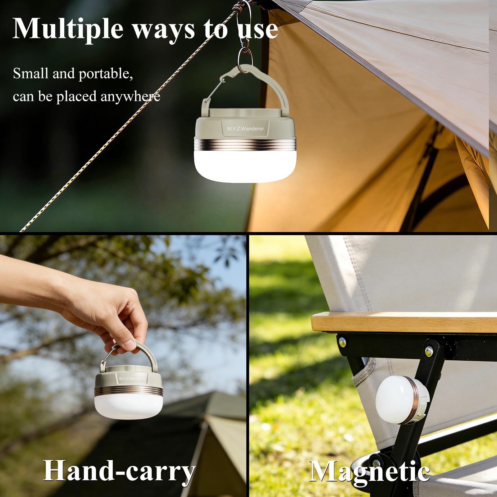 Lanterna portatile da campeggio a LED, ricaricabile, 4 modalità di illuminazione, power bank, con base magnetica, torcia elettrica per campeggio, escursionismo, pesca, uragano, emergenza