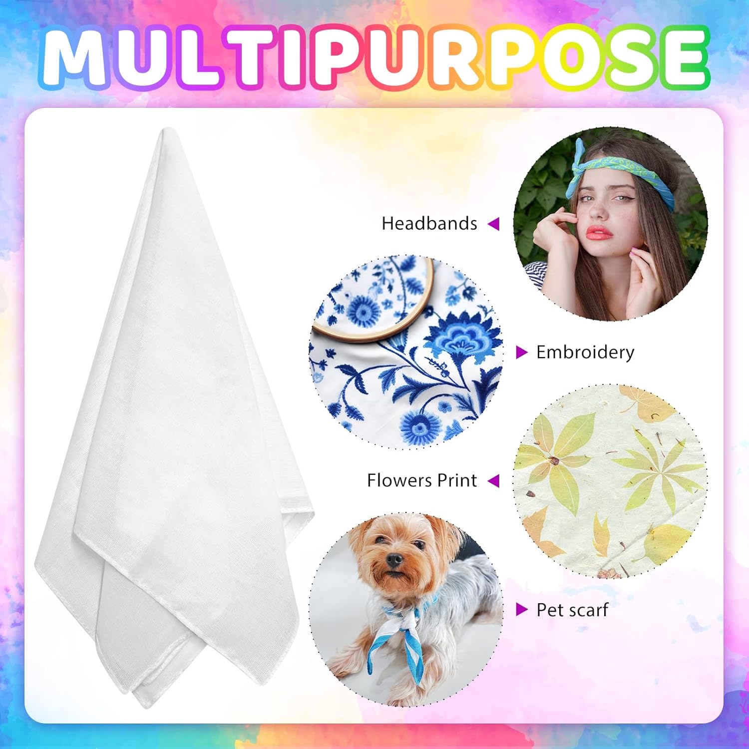 White Bandana Bulk for Tie Dying DIY Blank Handkerchiefs Unisex White Cotton Bandanas Men Head Wrap， 22 x 22 Inch