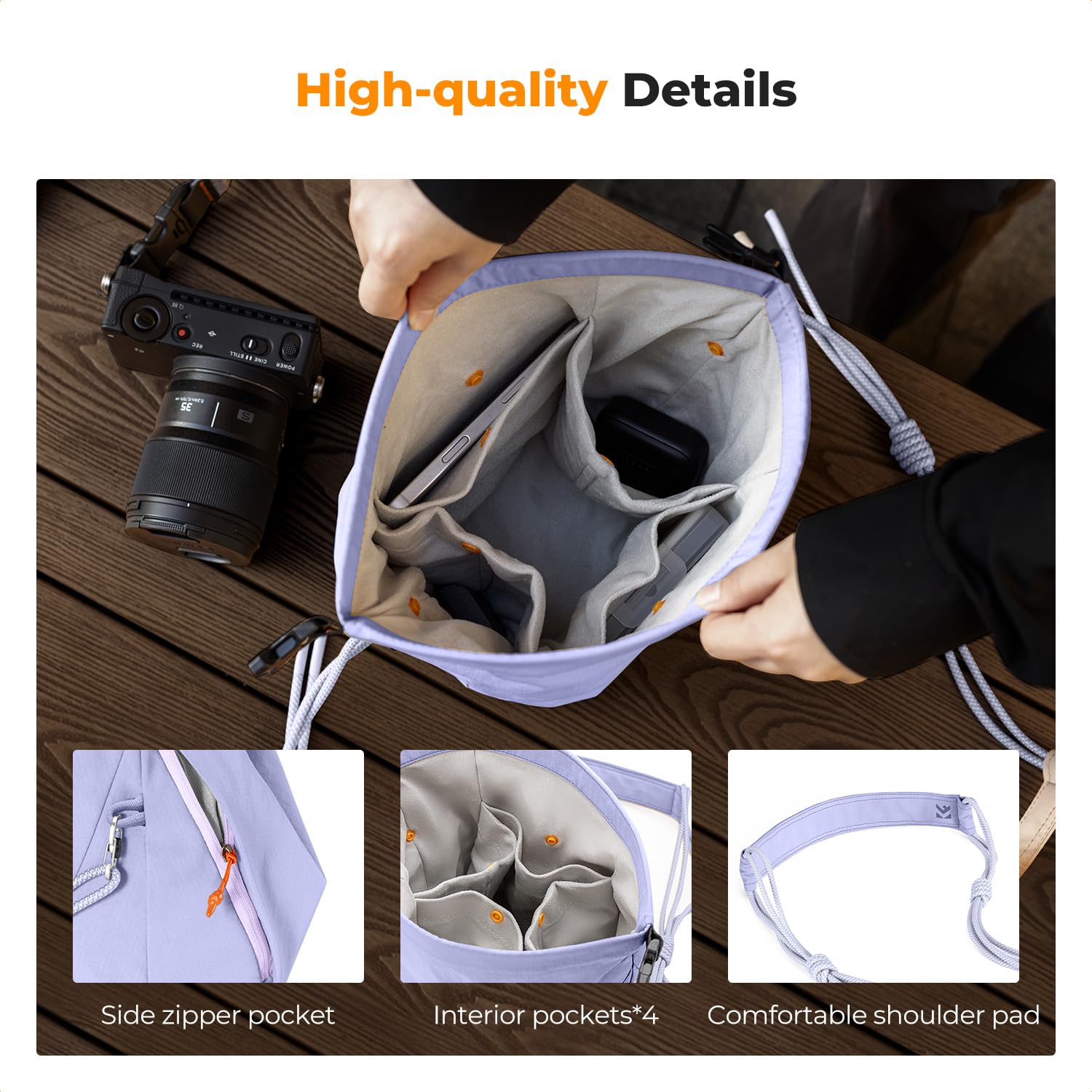 K&F CONCEPT Bolsa Camara Fotografica, Moda Bandolera Camara, Bolso Bandolera Ligera Camera Bag, Bandolera Ajustable para Cámara Fotográfica Adecuado para cámaras SLR/DSLR Púrpura