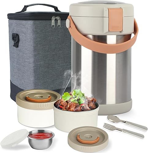 Termos de comida caliente para adultos de 52 onzas, contenedor de alimentos aislado, kit de lonchera aislada de 2 capas de acero inoxidable al