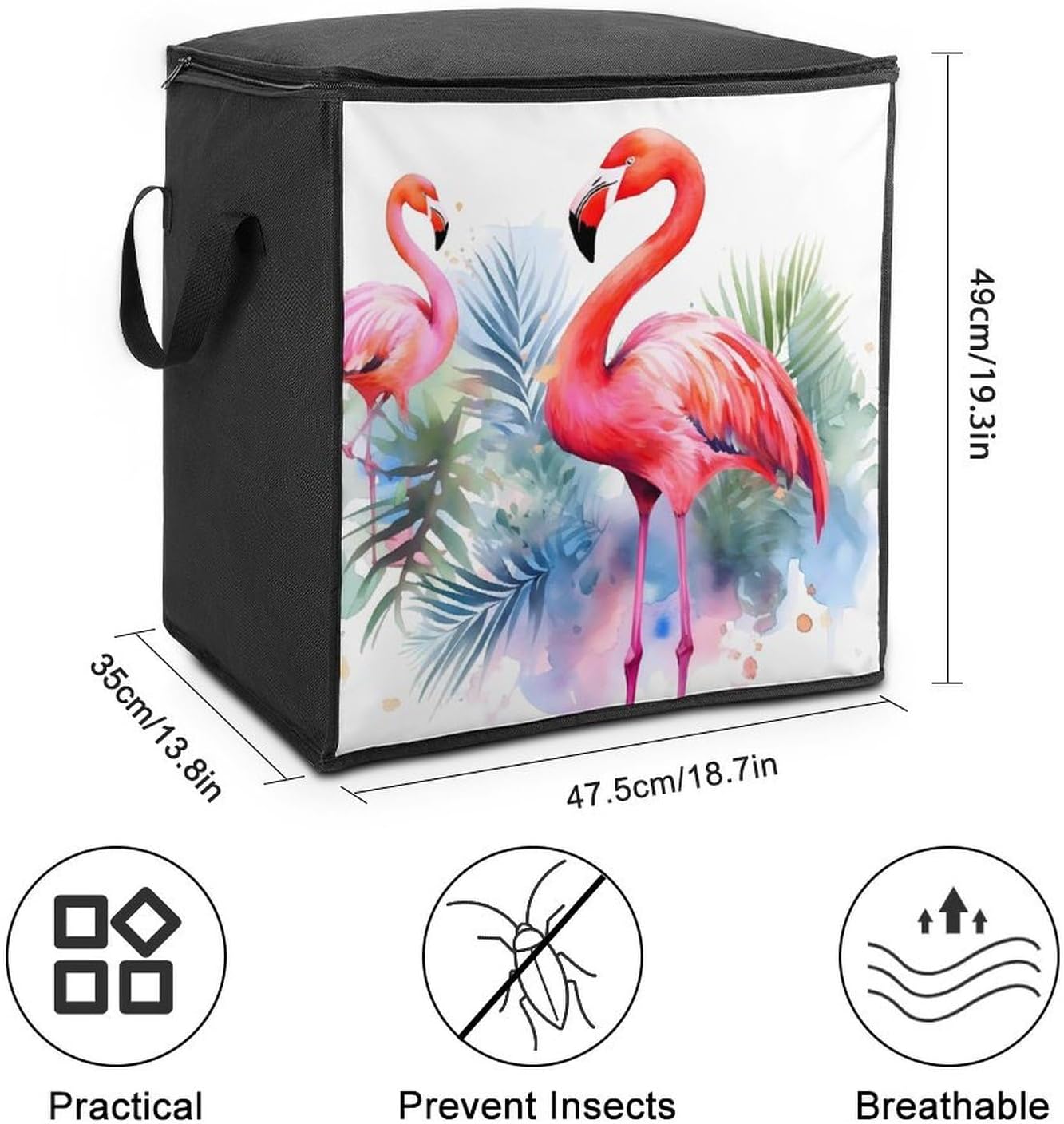 Quilt Storage Bag,Flamingo Watercolor Printed Large Foldable Storage Container Portable Travel Storage Bag for Blankets, Quilts, Clothes, Comforter, Bedding And Pillows