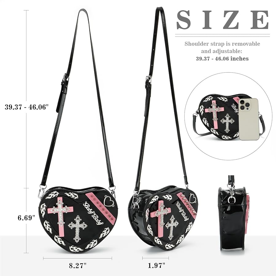 SUKUTU Women Gothic Punk Crossbody Bag Cute Heart Shaped
