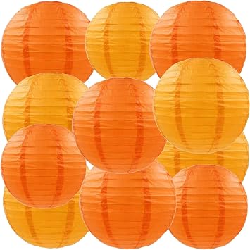Pack of 12 Paper Lanterns Orange Round Paper Lantern Paper Lantern for Lampshade Orange Decoration Birthday Party Wedding Decorations Garden Party Decoration