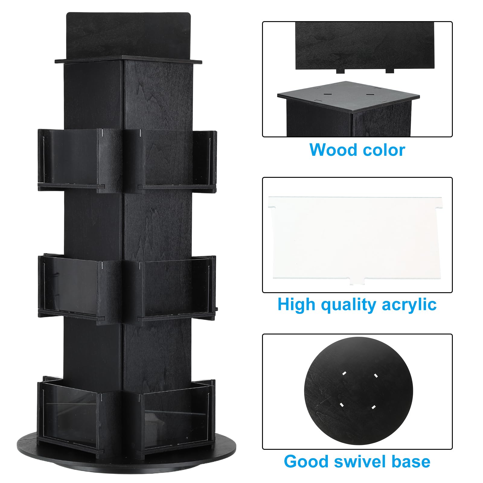 PATIKIL Portacarte Girevole, Supporto Girevole A 3 Livelli in Legno per Cartoline Portacarte per caffè Tavolo Retail, Nero