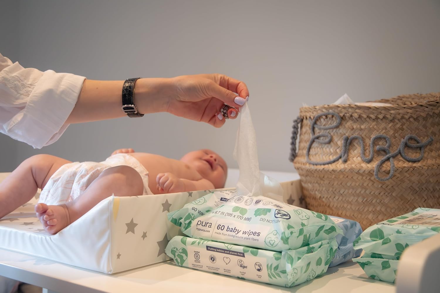Pura Hypoallergenic Trial Pack Diapers Size 1 (4-11 lbs) + Natural Sensitive Baby Wipes Starter Bundle | Organic Cotton, Chlorine-Free, Fragrance-Free, EWG Verified, for Sensitive & Eczema-Prone Skin