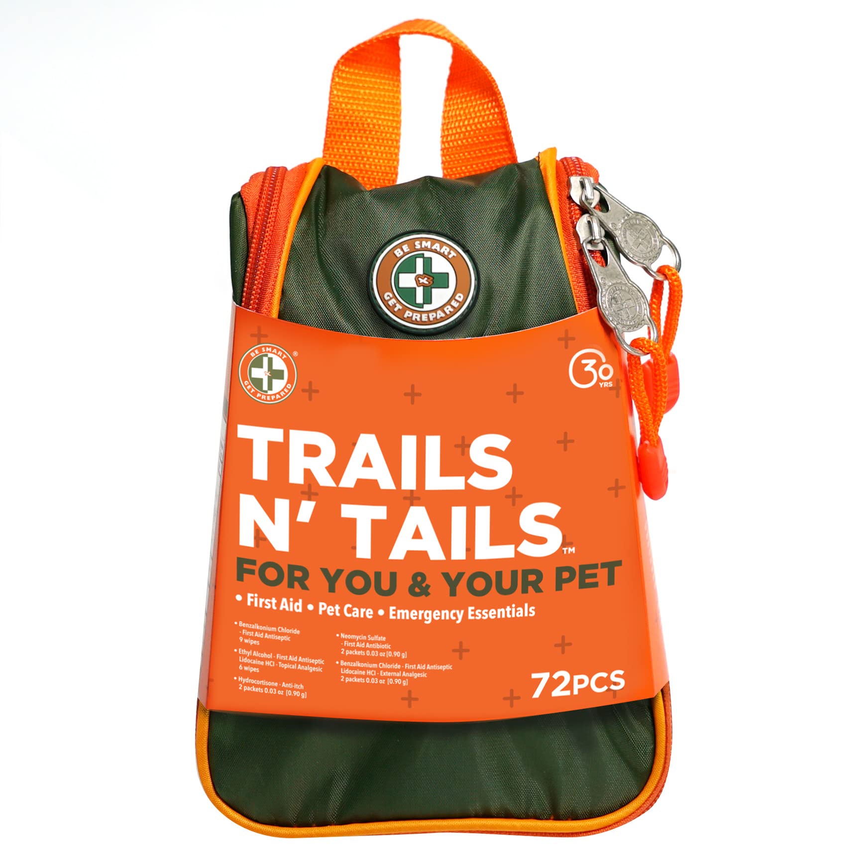 Be Smart Get Prepared Trails N’ Tails First Aid For You & Your Pet - 72 Pieces - Pet Care & Emergency Essentials - Designed for Pets, Outdoor, Auto & Home - Compact & Portable